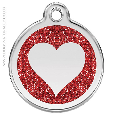 Red Glitter Heart Dog ID Tag (3 sizes)